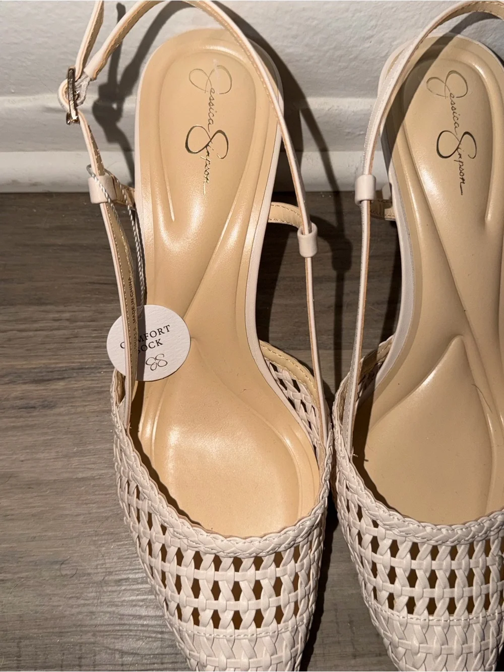 Jessica Simpson Cream Woven Slingback Mules Heels